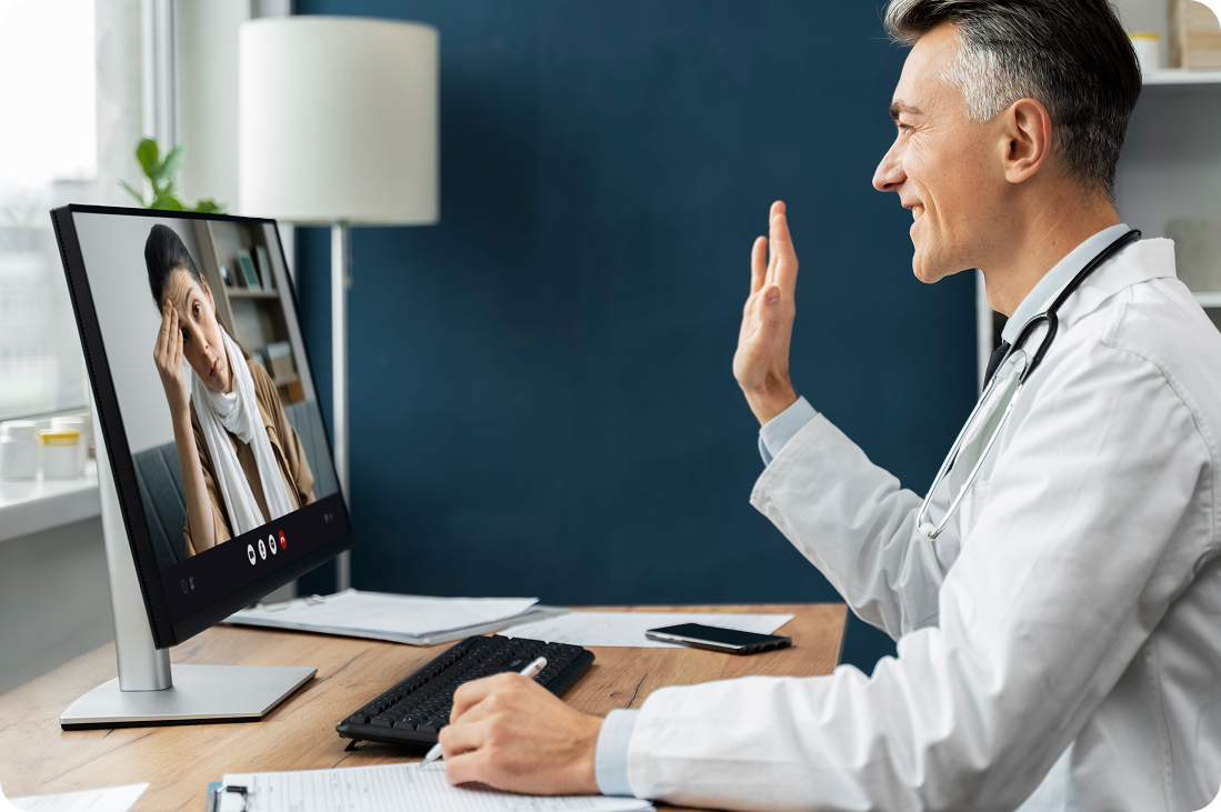 Doctor providing telehealth consultation